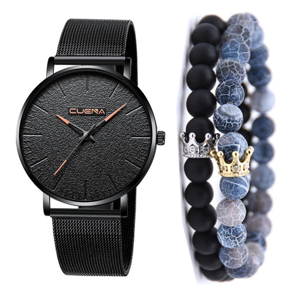 Business Mesh Band Quartz Watch Bracelet Set 3PCS Set