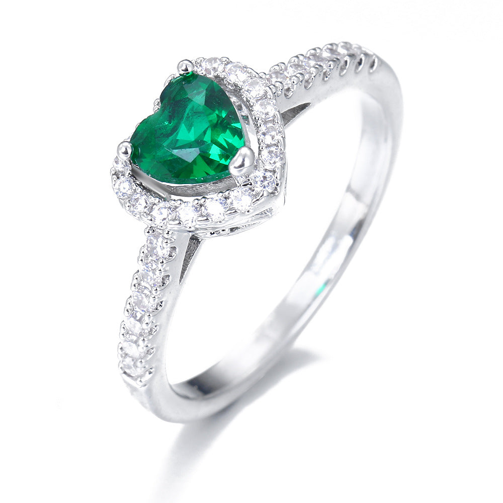 Emerald Loving Heart Zircon Ring For Women