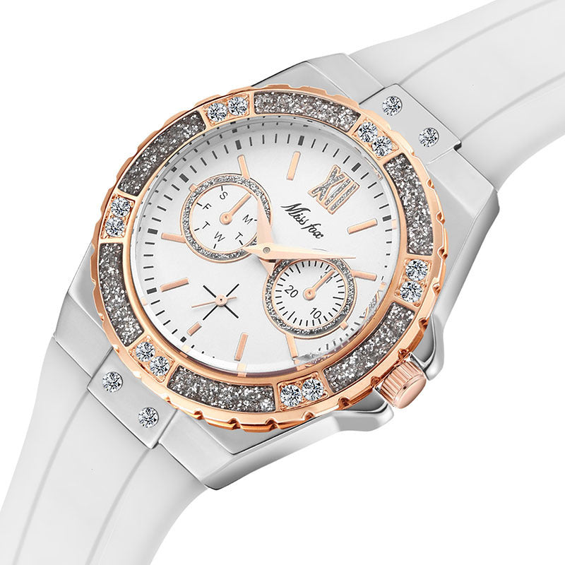 Fashion three-eye quartz ladies watch