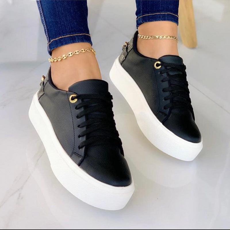 Round Head Cross Strap Thick Bottom Casual Low-top Sneakers Chain Pumps