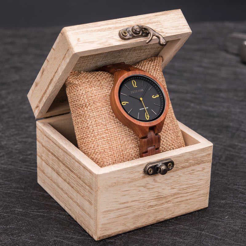 Wooden luminous quartz watch