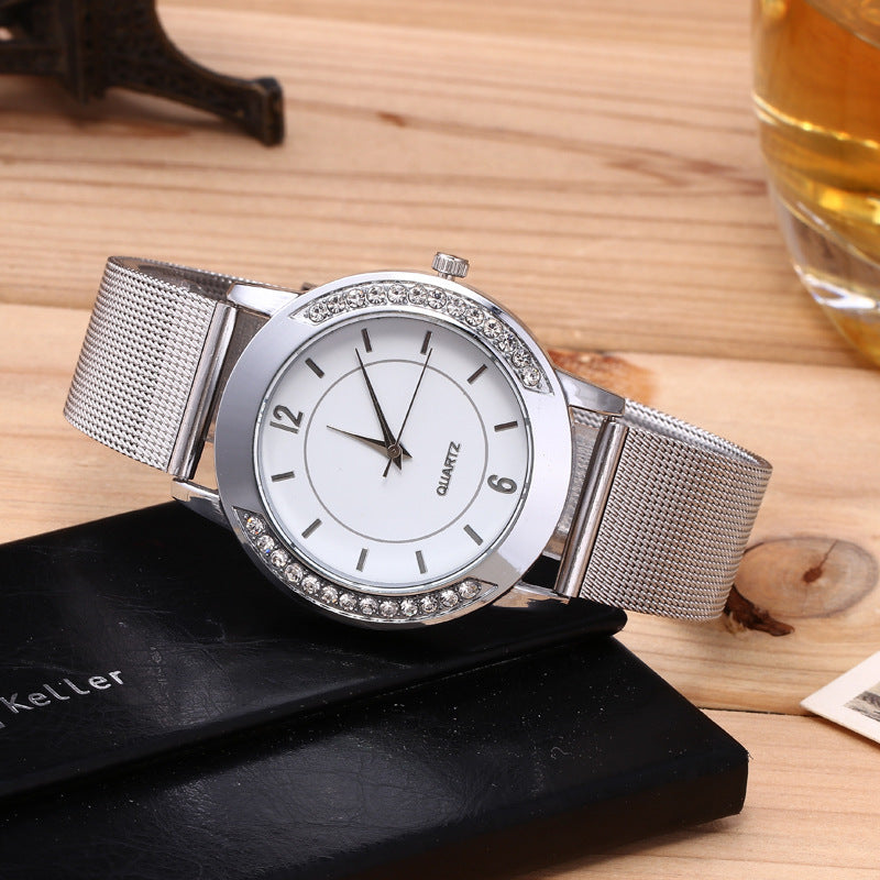 Mesh Strap Stainless Steel Strap Decorative Metal Digital Casual Watch Quartz Watch