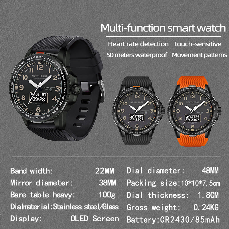 Waterproof Heart Rate Multifunction Step Counter Dual Display Touch Screen Men's Watch