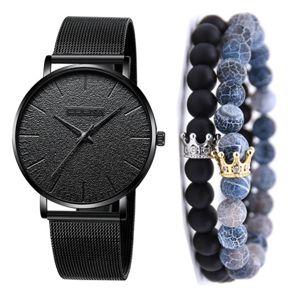 Business Mesh Band Quartz Watch Bracelet Set 3PCS Set