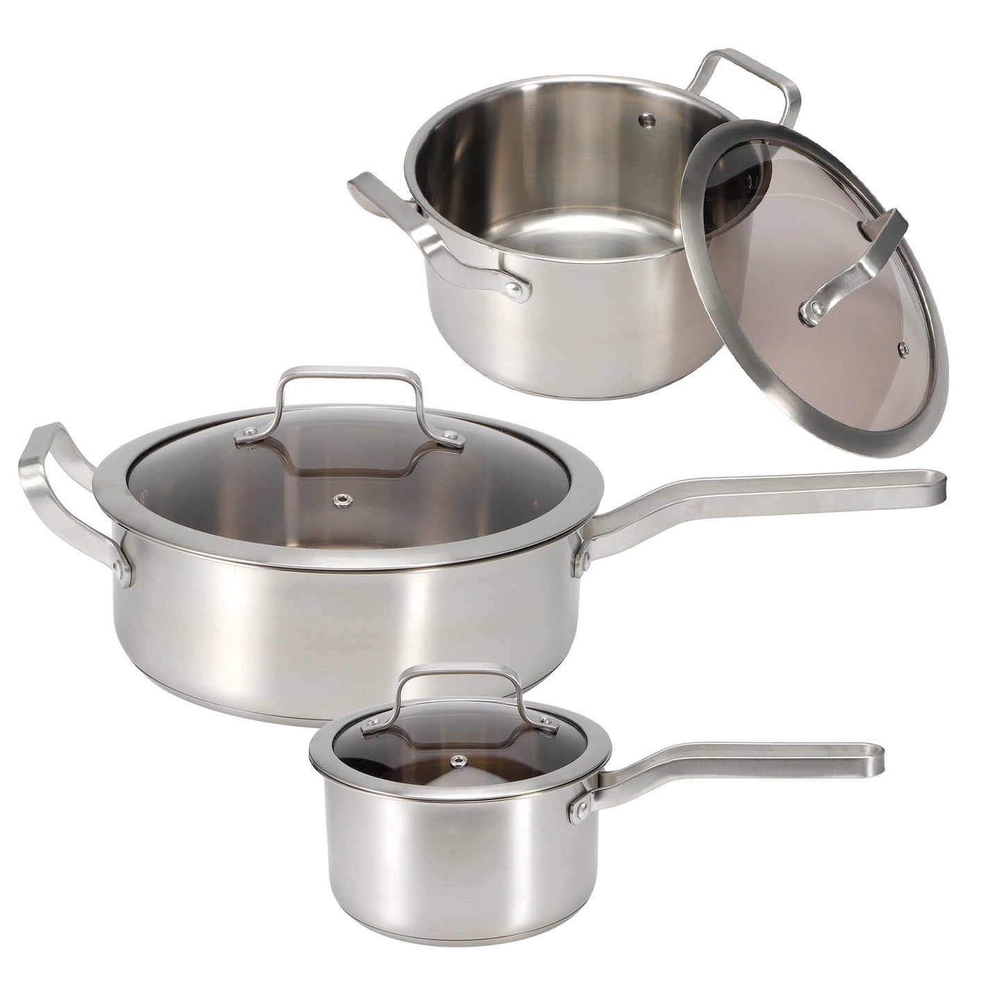 3PCS/Set Stainless Steel Cookware Set Soup Pot Frying Milk Pan with Compound Bottom for Kitchen