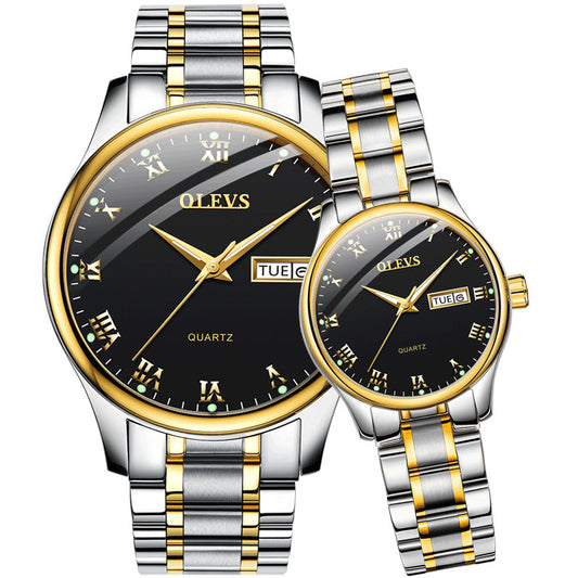 Quartz Watch Fashion Calendar Luminous Waterproof Men's and Ladies Watch Couple Watch Pair