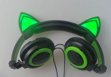 Cat ear head-mounted luminous foldable mobile phone music headset