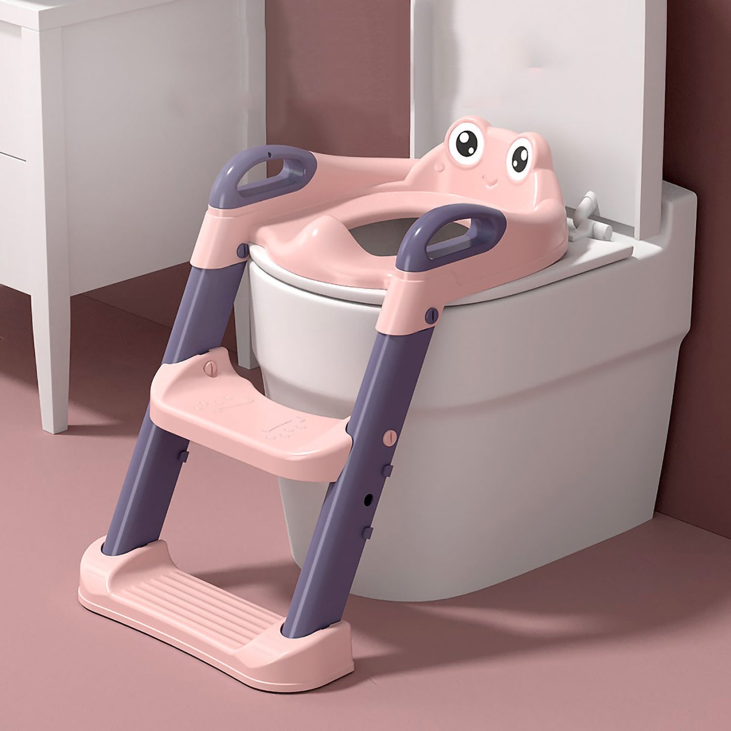 Baby Potty Training Seat with Step Stool Foldable Training Toilet for Toddler Children Pink