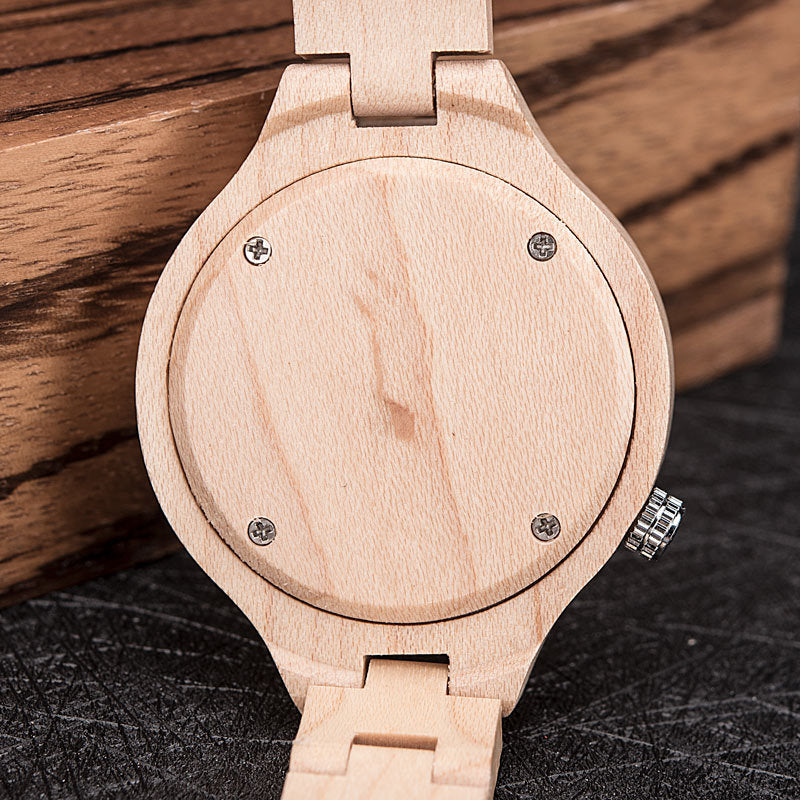 Wooden luminous quartz watch