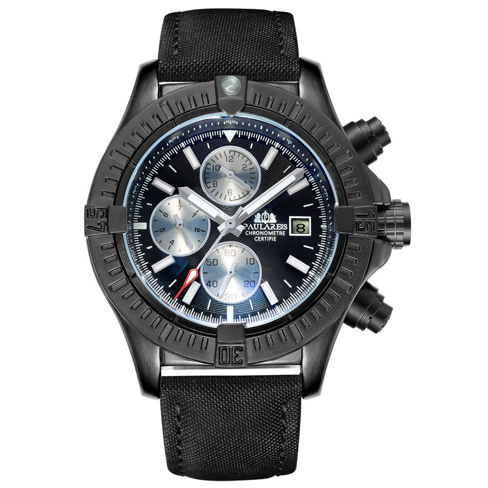 Leather multifunctional men's watch