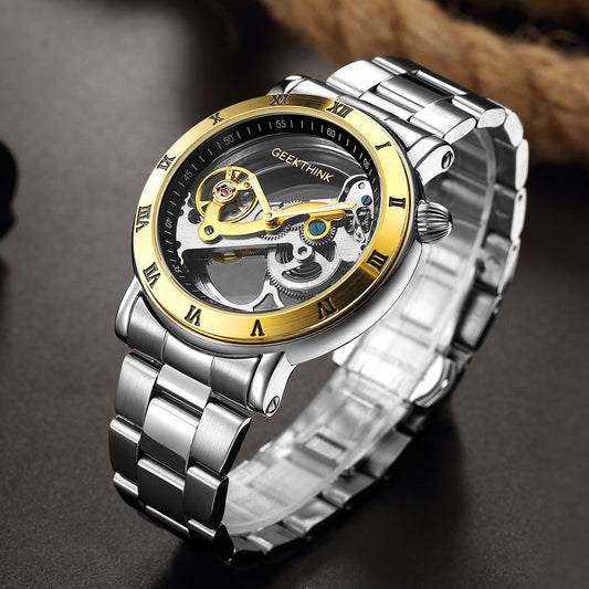 Automatic Mechanical Watch Stainless Steel Band Skeleton 3D Mens