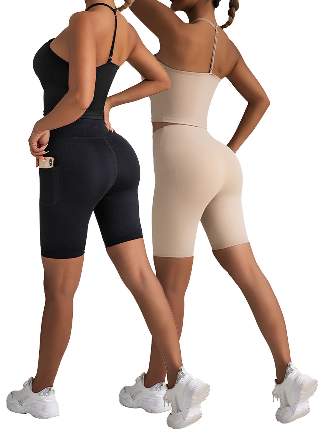 2 Pack High Waist Biker Shorts For Women-Workout Yoga Shorts Running Summer Soft Pants With Pockets