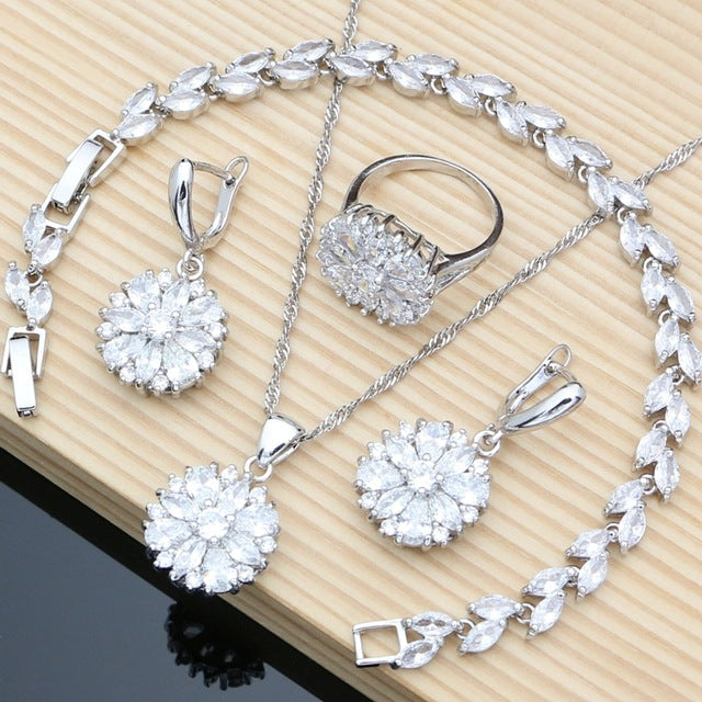 Women's Gem Pendant Earrings Item Four-piece Ring Set Pack