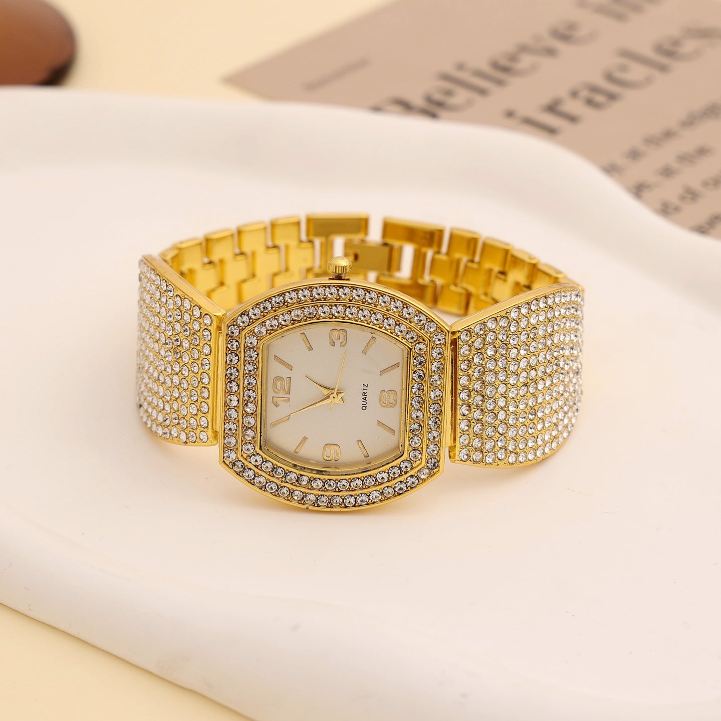 Fashion Steel Belt Quartz Watch Full Diamond Ladies