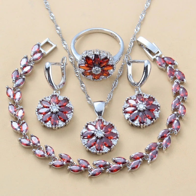 Women's Gem Pendant Earrings Item Four-piece Ring Set Pack