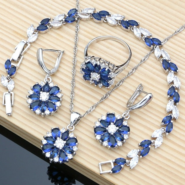 Women's Gem Pendant Earrings Item Four-piece Ring Set Pack