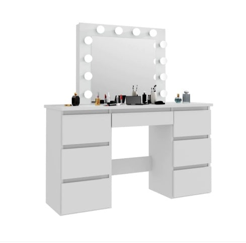 Large White Vanity Tables With Mirror And Light