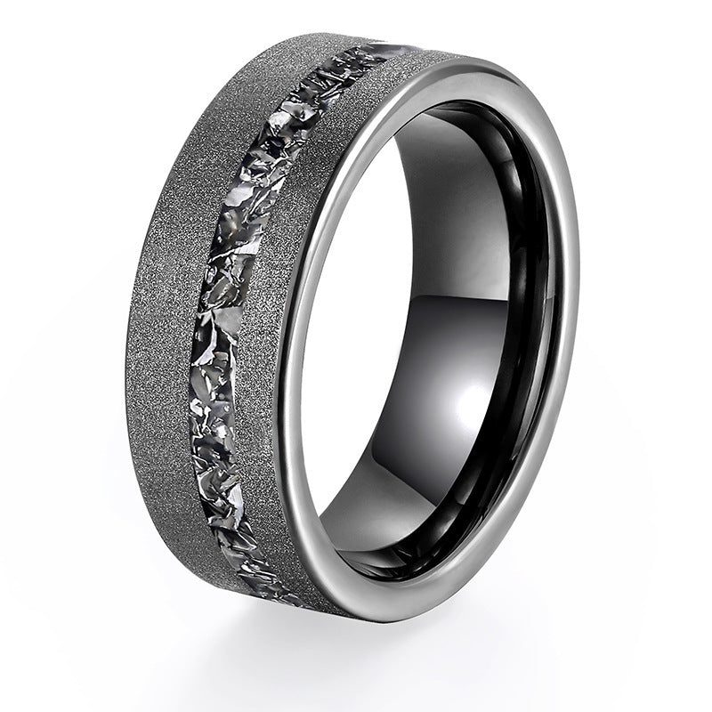 Men's Black Sand Broken Aluminum Slag Tungsten Ring