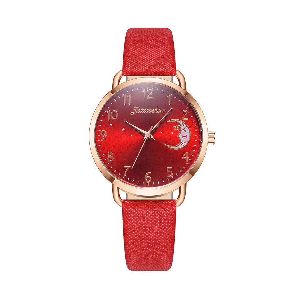 Ladies Personality Quartz Watch Pu With Pattern Dial With Calendar