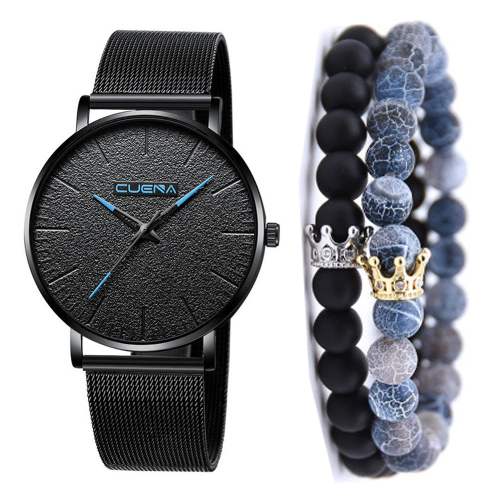 Business Mesh Band Quartz Watch Bracelet Set 3PCS Set