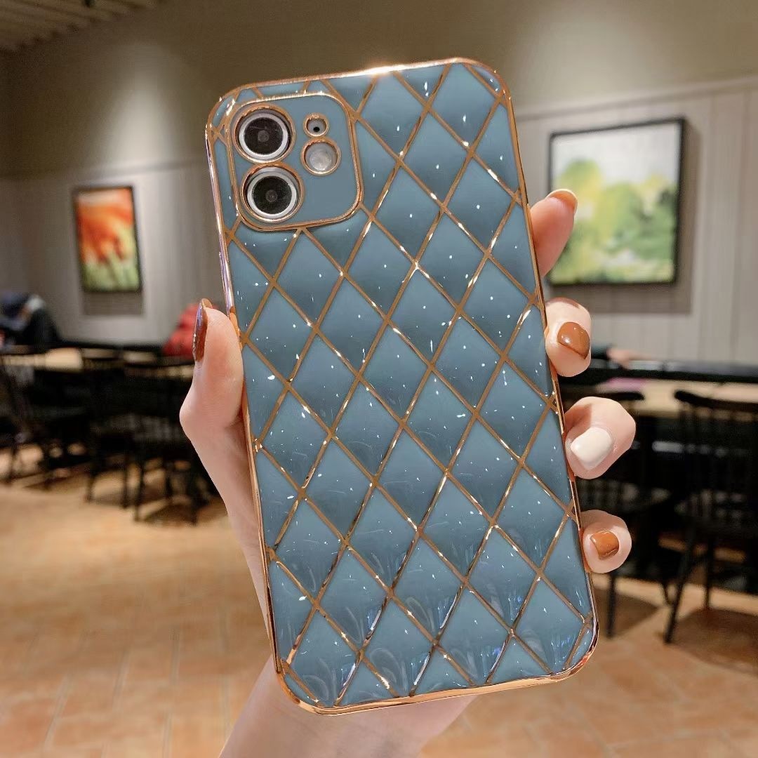 Electroplated Diamond Pattern Drop-resistant Classic Style Lambskin Phone Case