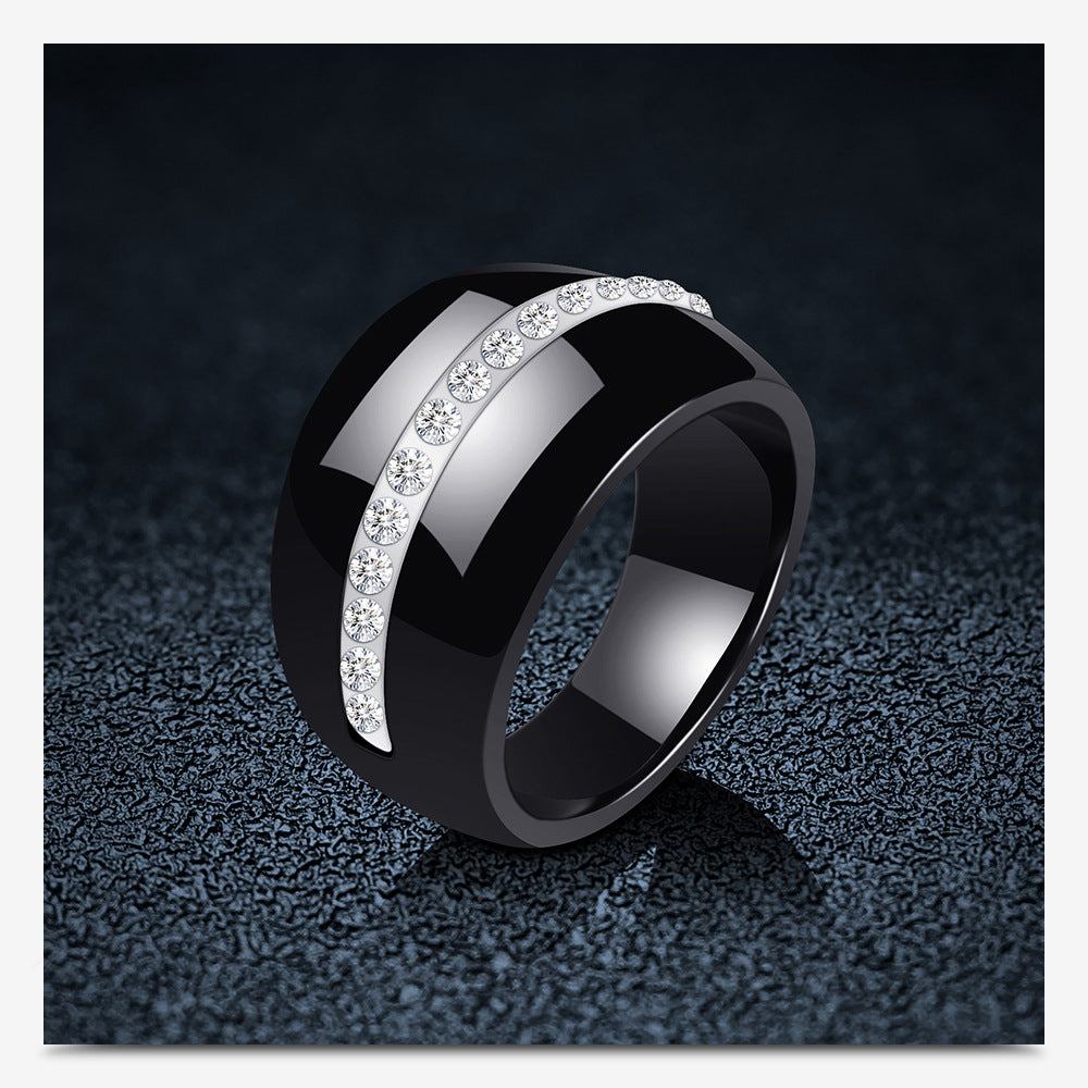 Single Row Diamond-embedded Ceramic Couple Ring Docking Elegant Wholesale