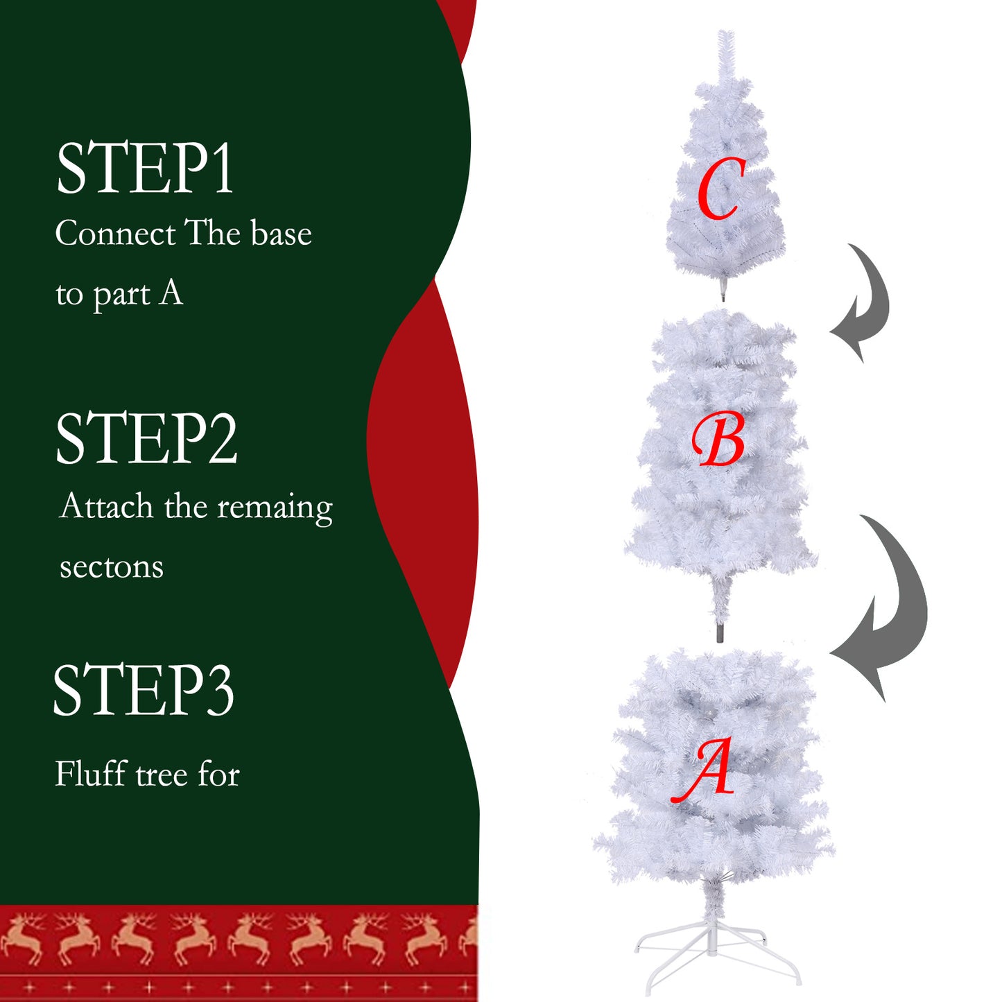 7.5 Feet White Slender Faux Christmas Tree Including Foldable Metal Stands