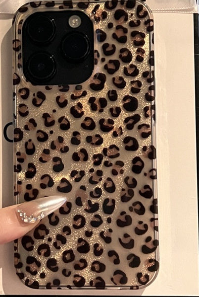 New All-inclusive High-grade Feather Yarn Brown Leopard Printed Phone Case