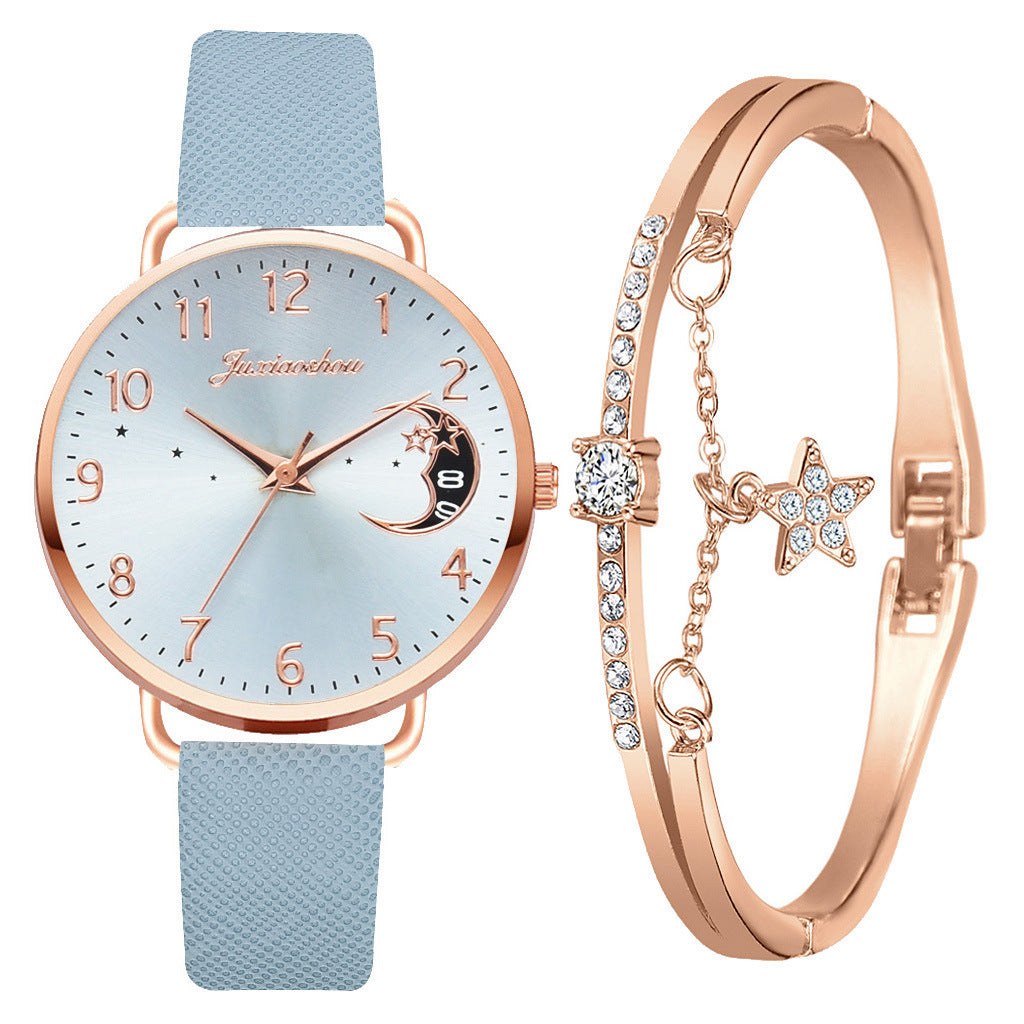 Ladies Personality Quartz Watch Pu With Pattern Dial With Calendar