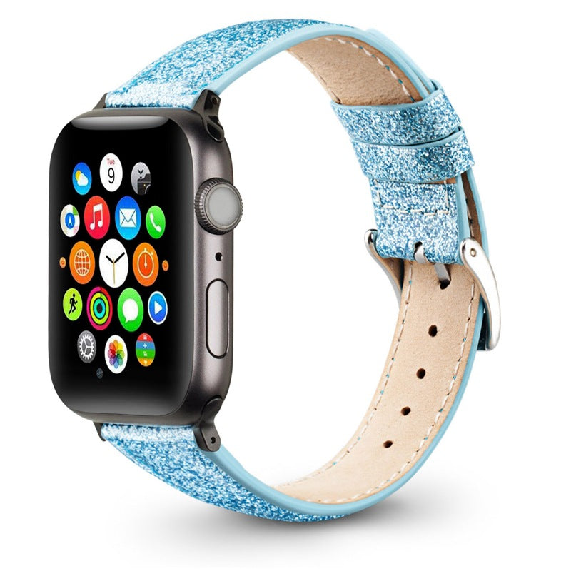 Compatible with Apple , Watch Strap Leather Glitter Leather Strap