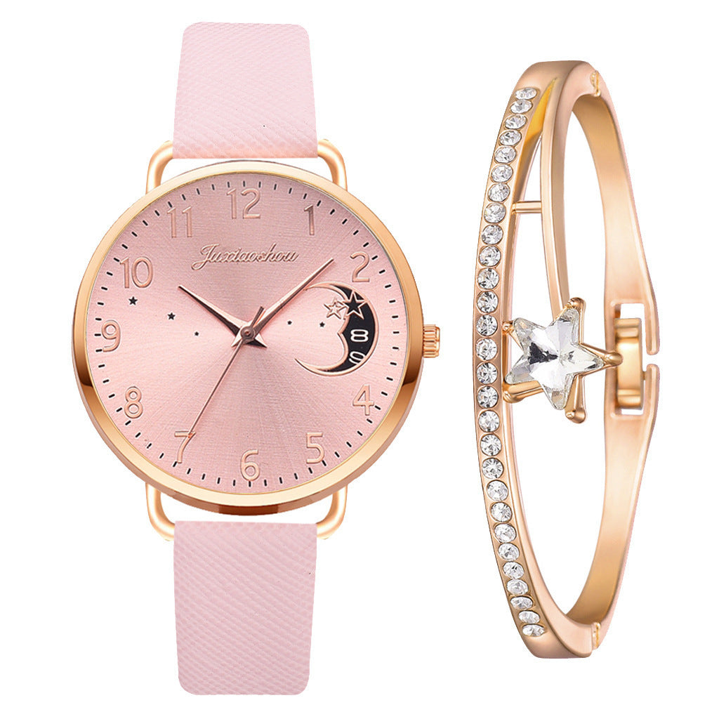 Ladies Personality Quartz Watch Pu With Pattern Dial With Calendar