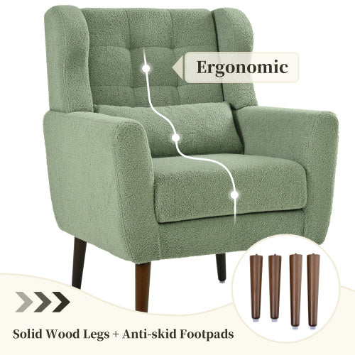 Modern Upholstered Chairs, Teddy Fabric Living Room Chairs, Comfortable Reading Chairs, Medieval Decorative Chairs, Chaise Longues Armchairs For Living Room Bedrooms - Light Green