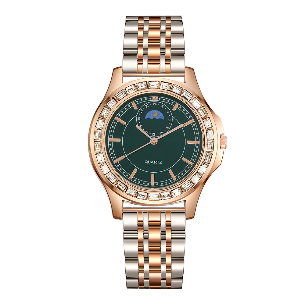 Lady Temperament Simple Rhinestone Steel Strap Watch