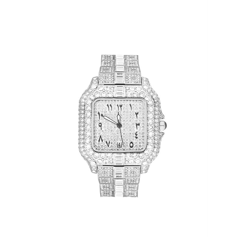 Men's Fashion Square Graffiti Full Diamond Watch