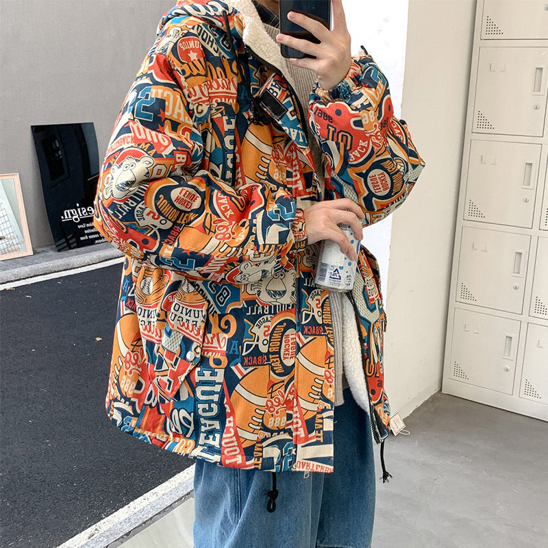 Casual Hip Hop Graffiti Cotton Coat Jacket