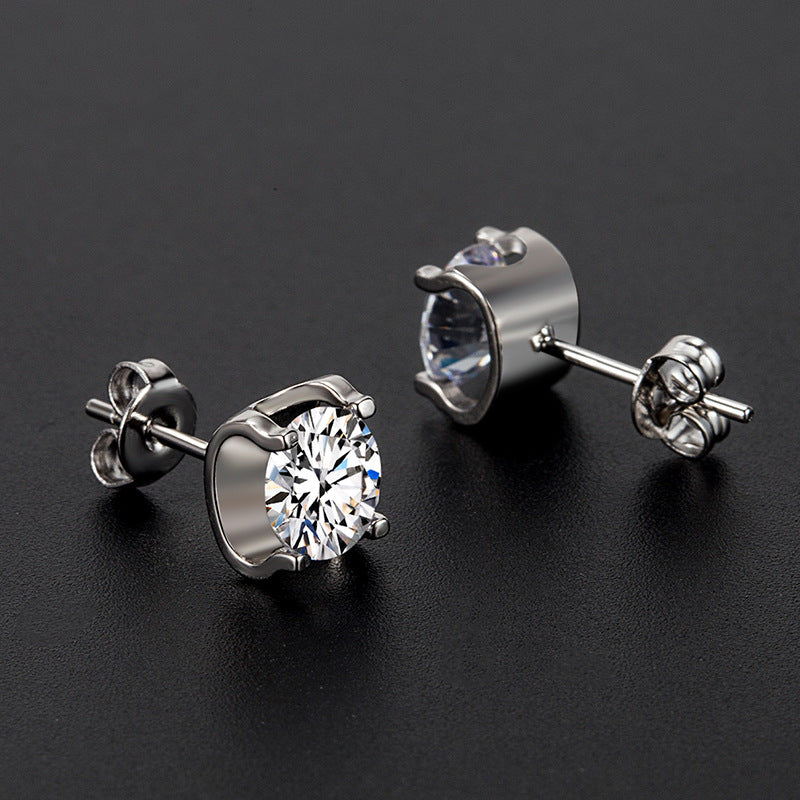 New Sterling Silver Needle Moissanite Cow Head Ear Studs