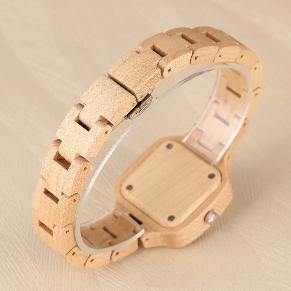 Bamboo Wood Square Gold Digital Face Watch