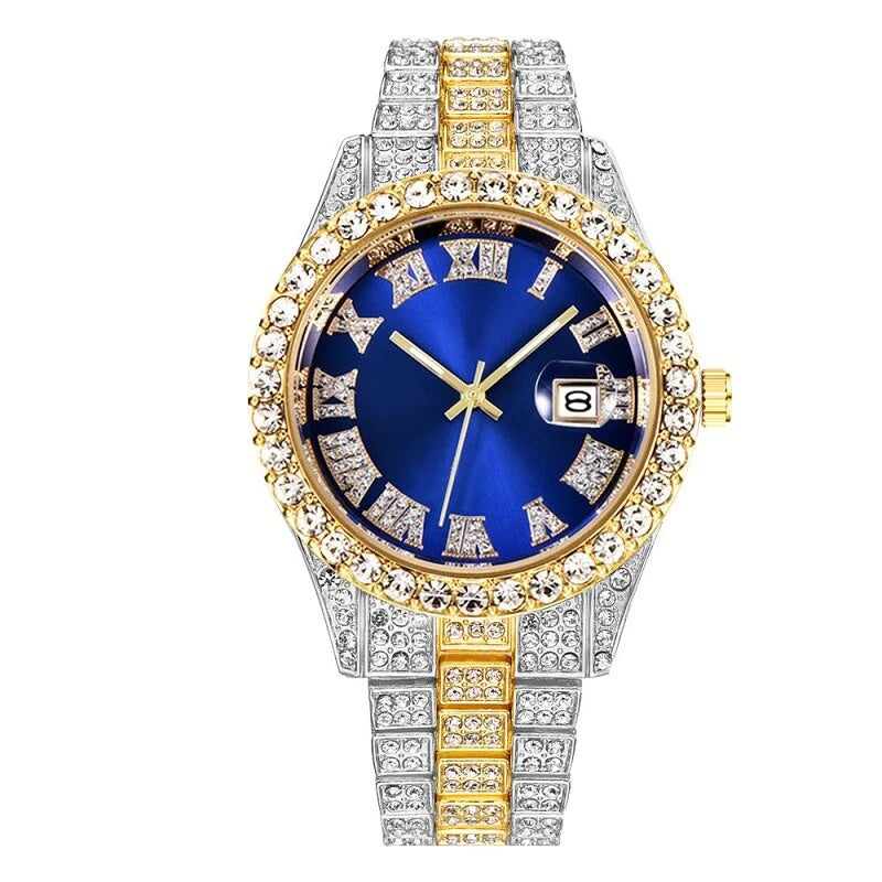 Steel Band Quartz Watch Full Diamond With Calendar