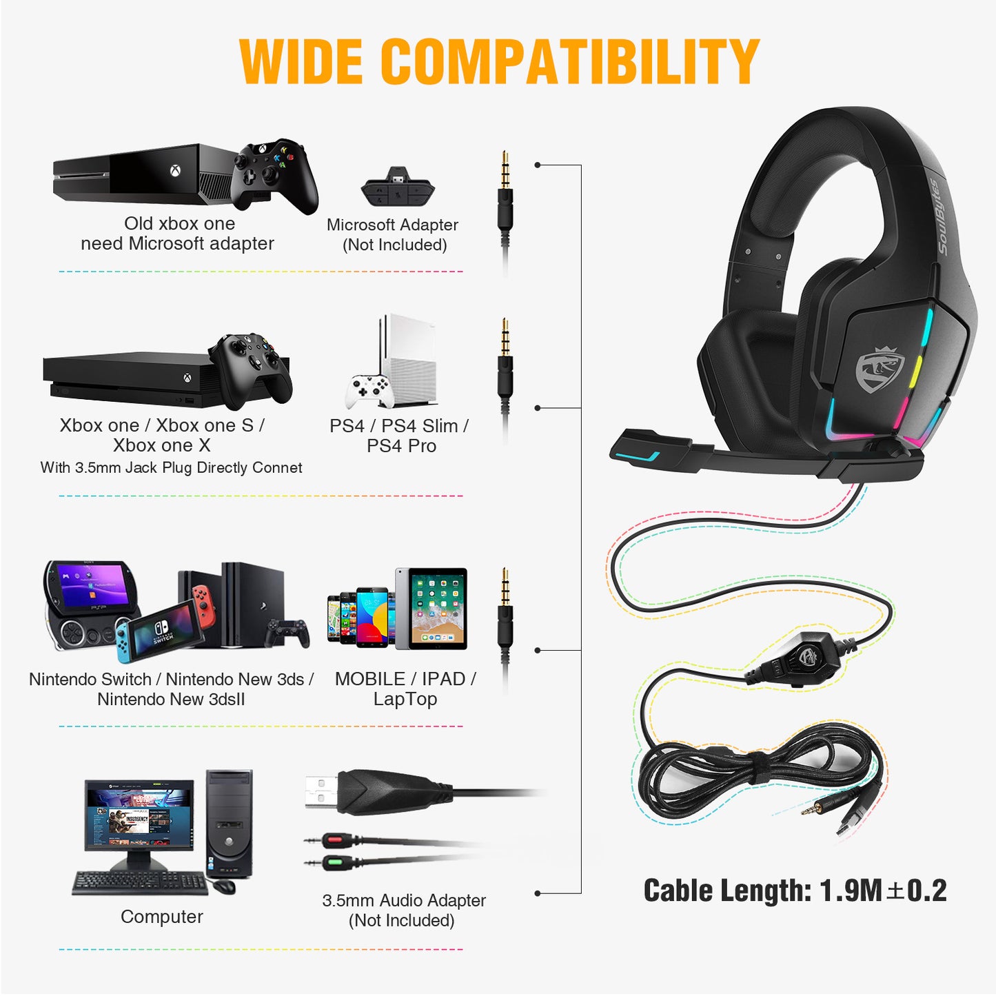 Gaming Headset RGB Wired Computer Headset PS4 Headset