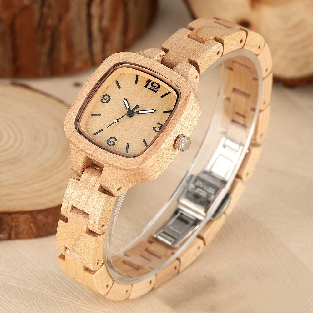 Bamboo Wood Square Gold Digital Face Watch