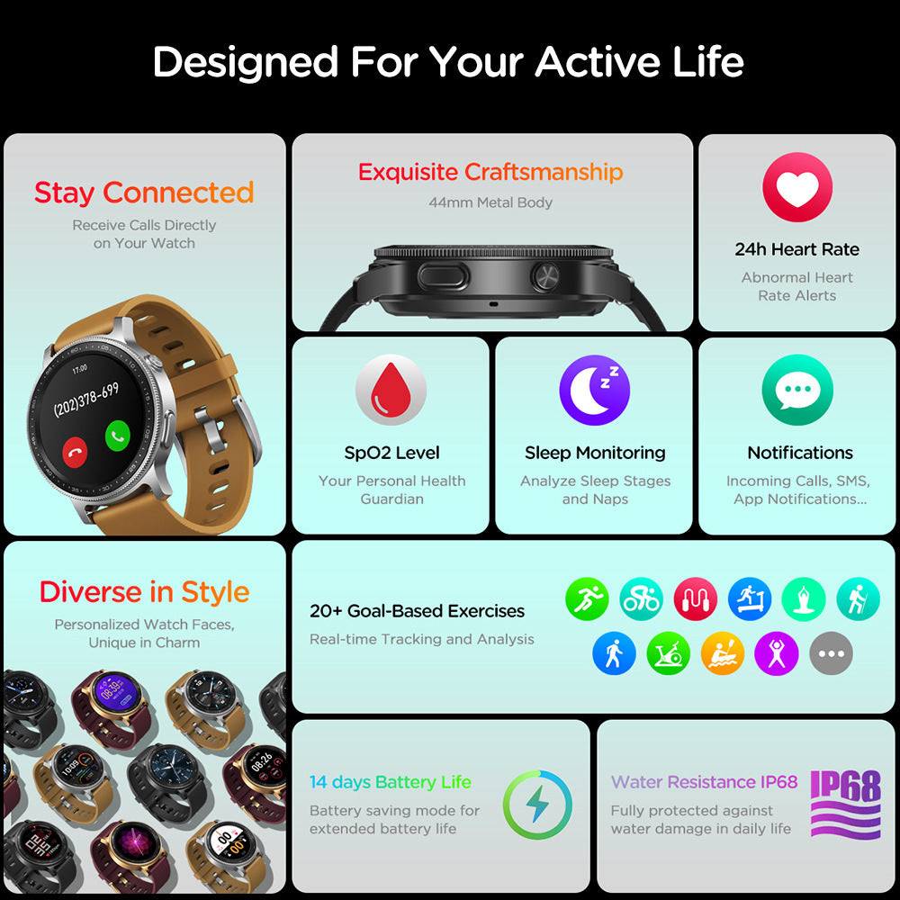 Bluetooth Call Blood Pressure Heart Rate Monitoring Custom Smart Watch