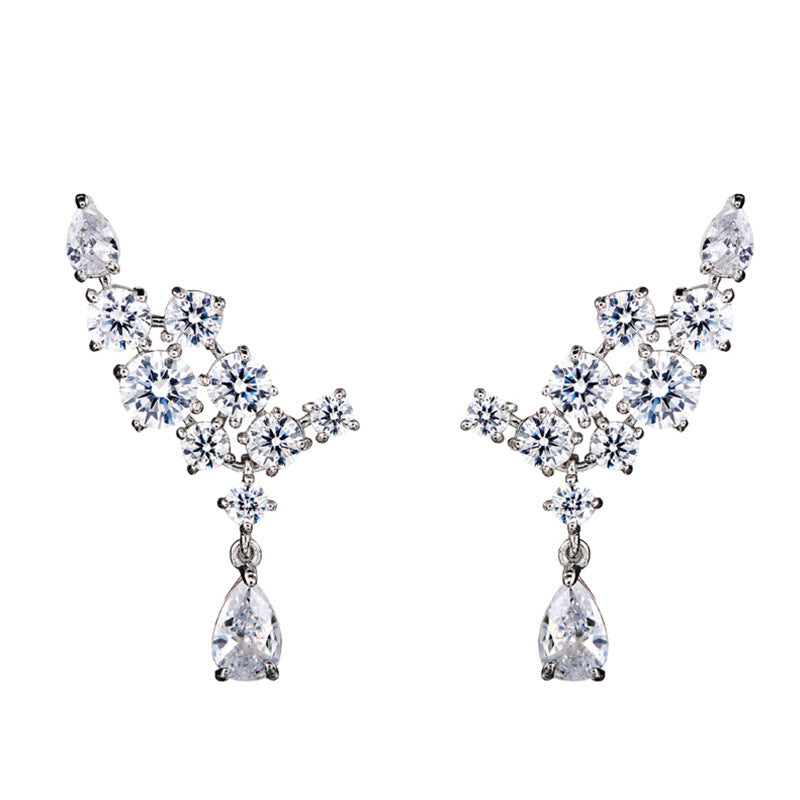 Zircon White Gold Wings Water Drop Earrings