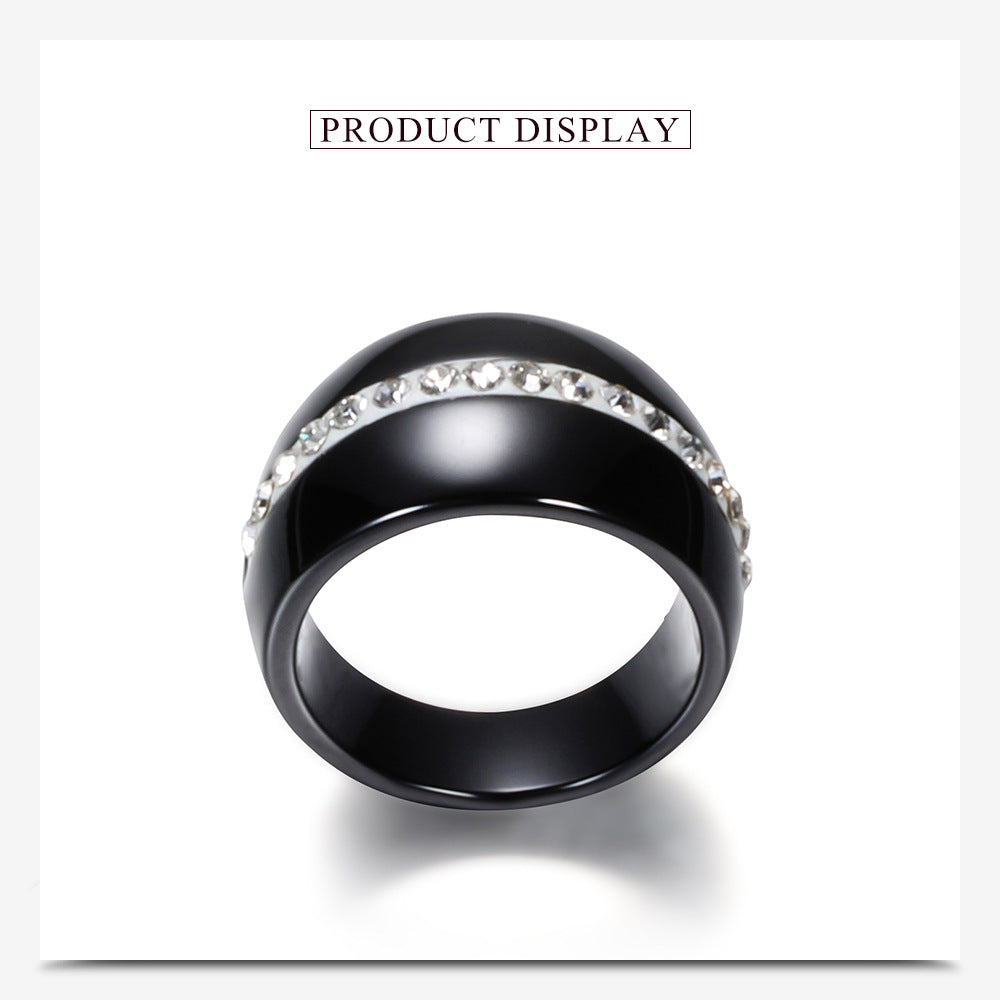 Single Row Diamond-embedded Ceramic Couple Ring Docking Elegant Wholesale