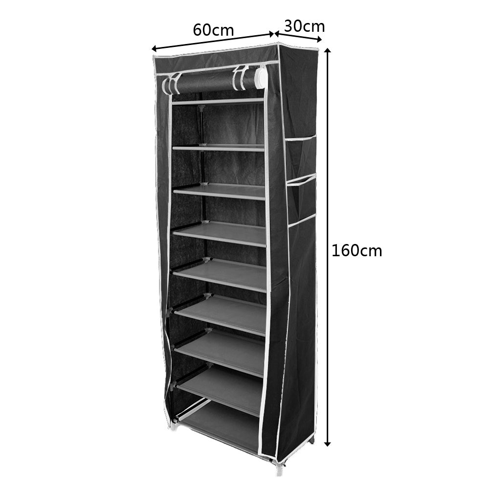 10-layer 9-panel Non-woven Shoe Cabinet Black