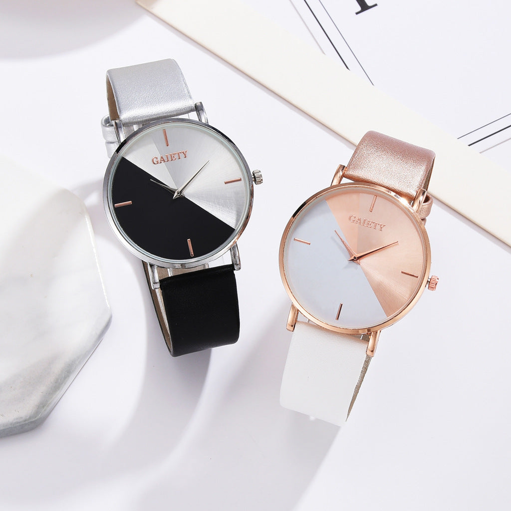 Ladies Two-color Simple Belt Watch Gift Student Versatile Personality Quartz Watch