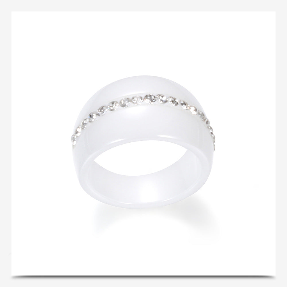 Single Row Diamond-embedded Ceramic Couple Ring Docking Elegant Wholesale