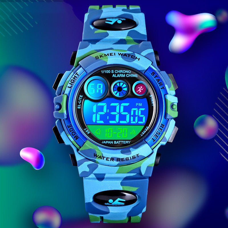 LED Lights Camouflage Military Waterproof Electronic Children's Watch