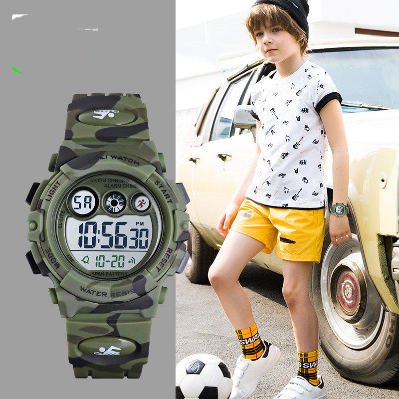 LED Lights Camouflage Military Waterproof Electronic Children's Watch