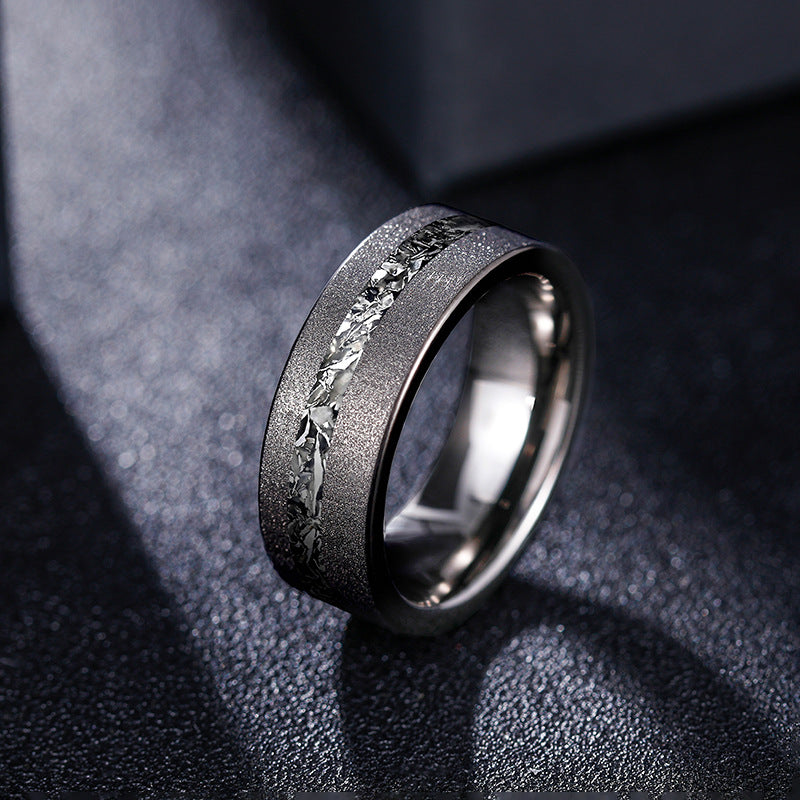 Men's Black Sand Broken Aluminum Slag Tungsten Ring