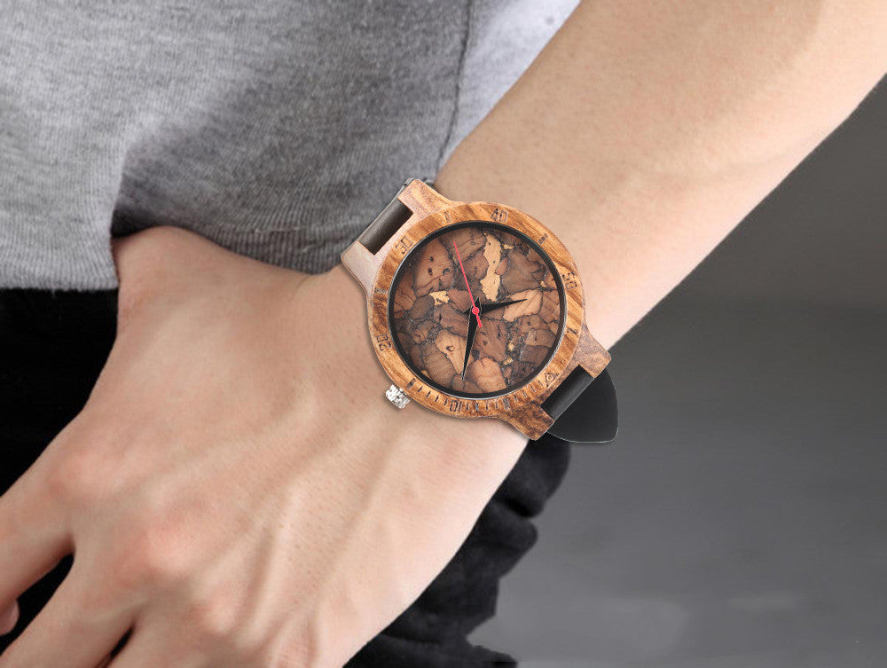 Casual Wooden Men's Watch Broken Leaf Wooden Face